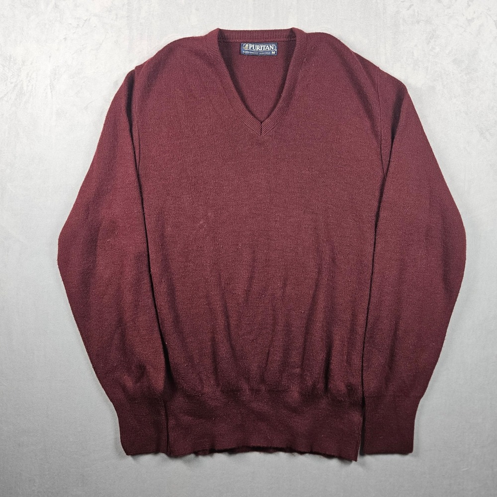 Vintage Puritan V-Neck Sweater Mens Medium Red Orlon Acrylic V-Neck USA Made 80s